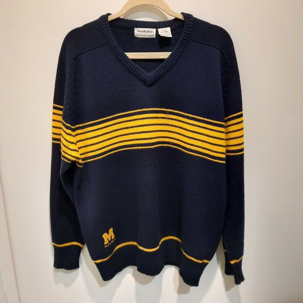 Vtg. 1970's Brian MacNeil University of Michigan Sweater Blue/Maize XL